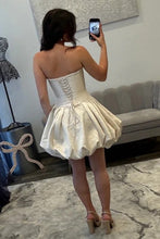 Load image into Gallery viewer, Elegant A Line Strapless Fuchsia Corset Homecoming Dress with 3D Flowers Pearls