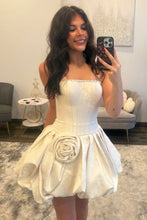 Load image into Gallery viewer, Elegant A Line Strapless Fuchsia Corset Homecoming Dress with 3D Flowers Pearls
