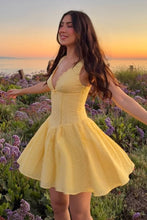 Load image into Gallery viewer, Elegant Ivory Eyelet Lace V-Neck Flare Mini Homecoming Party Dress