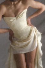 Load image into Gallery viewer, Elegant Ivory Satin Homecoming Dress with Sculpted Waist and High-Low Hem