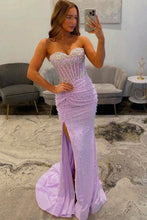 Load image into Gallery viewer, Luxurious Mermaid Sweetheart Pink Corset Prom Dress with Pearls
