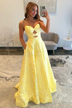 Load image into Gallery viewer, Sparkly A Line Sweetheart Yellow Long Prom Dress with Keyhole