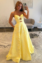 Load image into Gallery viewer, Sparkly A Line Sweetheart Yellow Long Prom Dress with Keyhole