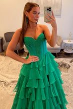 Load image into Gallery viewer, Princess A Line Sweetheart Green Corset Prom Dress with Appliques Ruffles