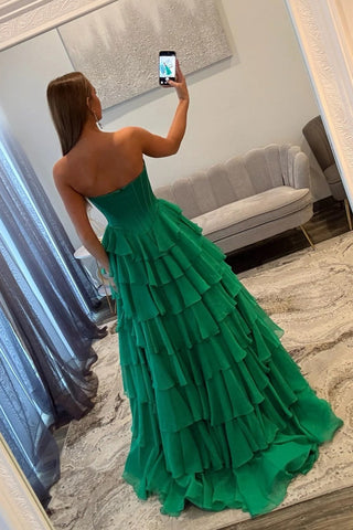 Princess A Line Sweetheart Green Corset Prom Dress with Appliques Ruffles