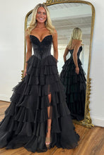 Load image into Gallery viewer, Princess A Line Sweetheart Green Corset Prom Dress with Appliques Ruffles