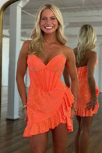 Load image into Gallery viewer, Stunning Bodycon Sweetheart Orange Short Homecoming Dress with Beading
