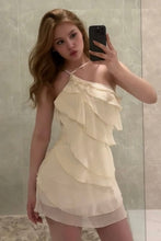 Load image into Gallery viewer, Fairycore Ivory Tiered Ruffle Halter Bodycon Homecoming Mini Dress