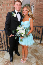 Load image into Gallery viewer, Romantic A Line Sweetheart Light Blue Short Homecoming Dress with Ruffles