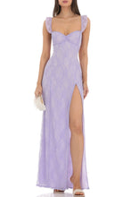 Load image into Gallery viewer, Fashion Sheath Sweetheart Lilac Lace Long Prom Dress with Criss Cross Back
