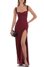 Load image into Gallery viewer, Fashion Sheath Sweetheart Lilac Lace Long Prom Dress with Criss Cross Back
