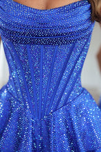 Load image into Gallery viewer, Sparkly A Line Strapless Orange Corset Homecoming Dress with Beading