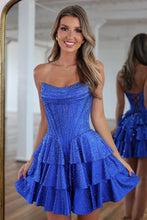 Load image into Gallery viewer, Sparkly A Line Strapless Orange Corset Homecoming Dress with Beading