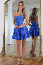 Load image into Gallery viewer, Sparkly A Line Strapless Orange Corset Homecoming Dress with Beading