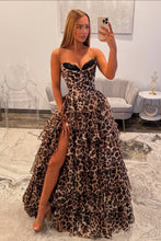 Load image into Gallery viewer, Fashionable A Line Sweetheart Leopard Print Corset Prom Dress with Ruffles
