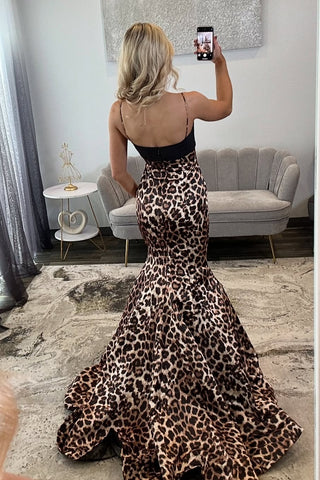 Fashionable Mermaid Spaghetti Straps Brown Long Prom Dress with Bowknot
