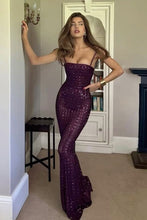 Load image into Gallery viewer, Sparkly Mermaid Spaghetti Straps Purple Long Party Dress with Beading