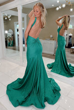 Load image into Gallery viewer, Fashionable Mermaid V Neck Dark Green Long Prom Dress with Backless