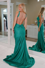 Load image into Gallery viewer, Fashionable Mermaid V Neck Dark Green Long Prom Dress with Backless