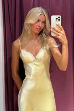 Load image into Gallery viewer, Fashionable Sheath Spaghetti Straps Yellow Long Party Dress with Lace
