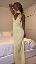 Load image into Gallery viewer, Fashionable Mermaid Deep V Neck Light Yellow Long Prom Dress with Scarf