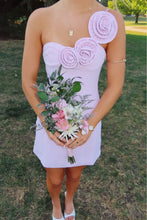 Load image into Gallery viewer, Fashionable Sheath One Shoulder Light Pink Short Homecoming Dress with 3D Flowers