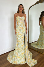 Load image into Gallery viewer, Stunning Mermaid Floral Print Glitter Sweetheart Lace Up Prom Dress with High Slit