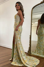 Load image into Gallery viewer, Stunning Mermaid Floral Print Glitter Sweetheart Lace Up Prom Dress with High Slit