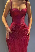 Load image into Gallery viewer, Sparkly Mermaid Spaghetti Straps Red Sequins Long Prom Dress with Ruched