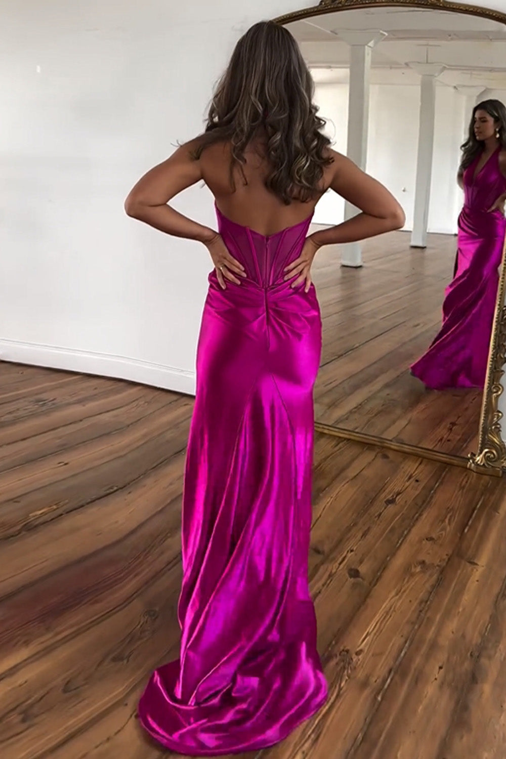 Long Mermaid Halter Sequins Formal Prom Dresses