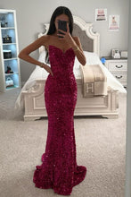 Load image into Gallery viewer, Fuchsia Sparkly Sequin Mermaid Strapless Long Prom Party Dress