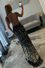 Load image into Gallery viewer, Fashionable Mermaid V Neck Black Sequins Long Prom Dress with Split Front