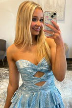 Load image into Gallery viewer, Sparkly A Line Sweetheart Fuchsia Short Homecoming Dress with Beading Keyhole