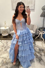 Load image into Gallery viewer, Pretty A Line Sweetheart Yellow Corset Prom Dress with Appliques Ruffles