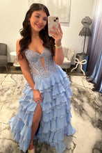 Load image into Gallery viewer, Pretty A Line Sweetheart Yellow Corset Prom Dress with Appliques Ruffles