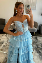 Load image into Gallery viewer, Pretty A Line Sweetheart Yellow Corset Prom Dress with Appliques Ruffles