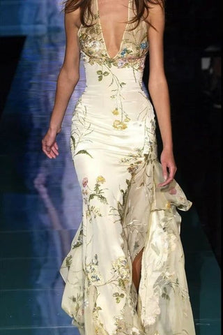 Glamorous Mermaid Spaghetti Straps Ivory Long Prom Dress with Appliques