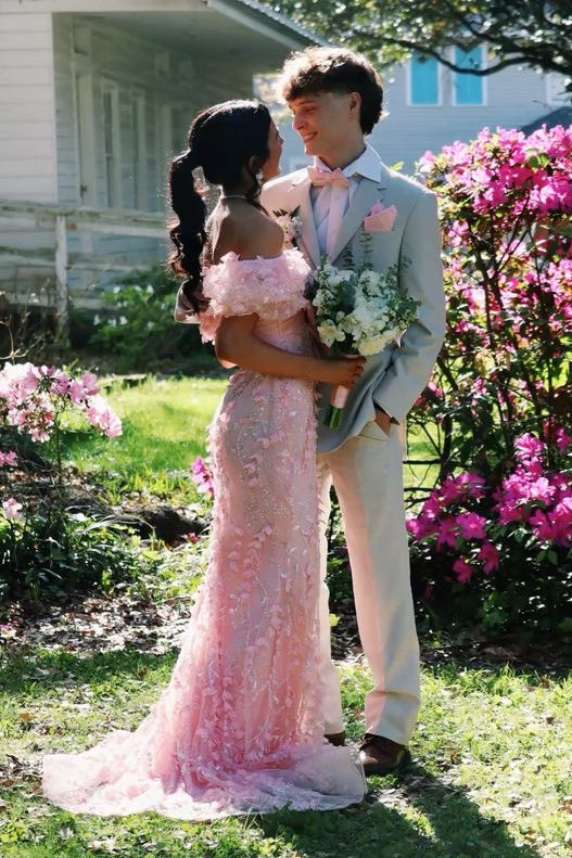 Glamorous Mermaid Sweetheart Pink Long Prom Dress with Appliques