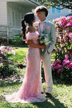 Load image into Gallery viewer, Glamorous Mermaid Sweetheart Pink Long Prom Dress with Appliques