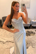Load image into Gallery viewer, Sparkly Mermaid Sweetheart Silver Corset Prom Dress with Beading