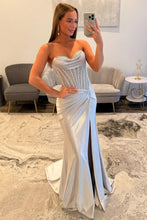 Load image into Gallery viewer, Sparkly Mermaid Sweetheart Silver Corset Prom Dress with Beading