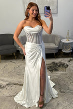 Load image into Gallery viewer, Sparkly Mermaid Sweetheart Silver Corset Prom Dress with Beading