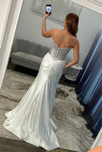 Load image into Gallery viewer, Sparkly Mermaid Sweetheart Silver Corset Prom Dress with Beading
