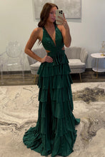 Load image into Gallery viewer, Luxurious Sparkly Mermaid Halter Long Tiered Beaded Prom Dress with High Slit