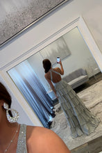 Load image into Gallery viewer, Luxurious Sparkly Mermaid Halter Long Tiered Beaded Prom Dress with High Slit