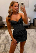 Load image into Gallery viewer, Sparkly Bodycon Sweetheart Yellow Corset Homecoming Dress with Beading