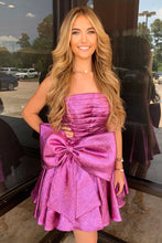Load image into Gallery viewer, Glitter Pink A-Line Strapless Short Pleaded Homecoming Dress With Bowknot
