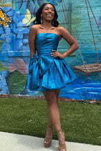 Load image into Gallery viewer, Glitter Pink A-Line Strapless Short Pleaded Homecoming Dress With Bowknot
