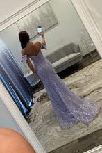 Load image into Gallery viewer, Charming Mermaid Off the Shoulder Lavender Long Prom Dress with Sequined Lace
