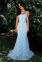 Load image into Gallery viewer, Gorgeous Mermaid Spaghetti Straps Light Blue Prom Dress with Criss Cross Back